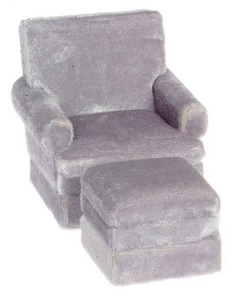 Traditional Chair and Ottoman - Gray and Walnut