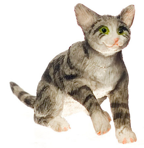 Dollhouse City - Dollhouse Miniatures Grabbing Cat - Gray
