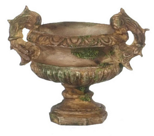 Dollhouse City - Dollhouse Miniatures Urn Set - Aged Tan with Moss