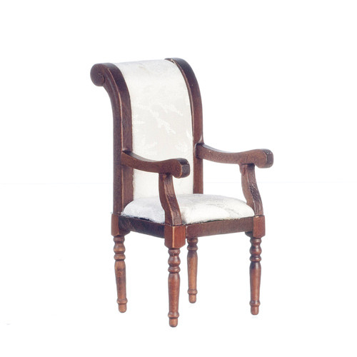 Armchair With White Fabric - Walnut