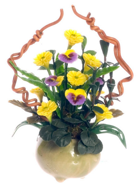 Dollhouse City - Dollhouse Miniatures Mum in Green Pot - Yellow