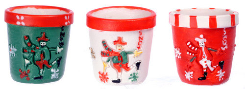 Dollhouse City - Dollhouse Miniatures Round Pots Snowman Set