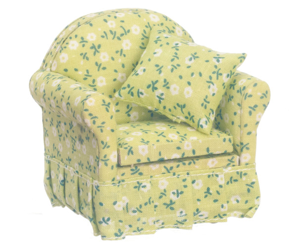 Dollhouse City - Dollhouse Miniatures Chair with Green Floral Fabric