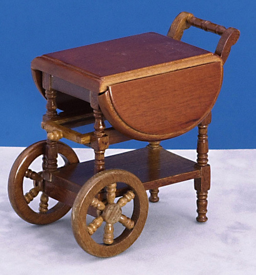 Dollhouse City - Dollhouse Miniatures Dropleaf Tea Cart - Walnut