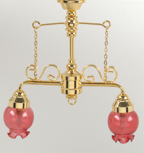 2-Arm Ornate Chandelier - Pink Shade