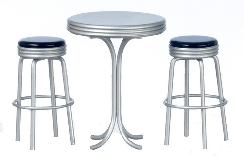 1950's Tall Table with 2 Stools Set - Black