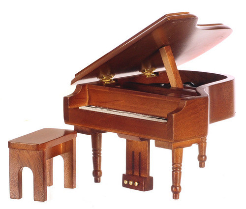 Dollhouse City - Dollhouse Miniatures Piano with Music Bench - Walnut