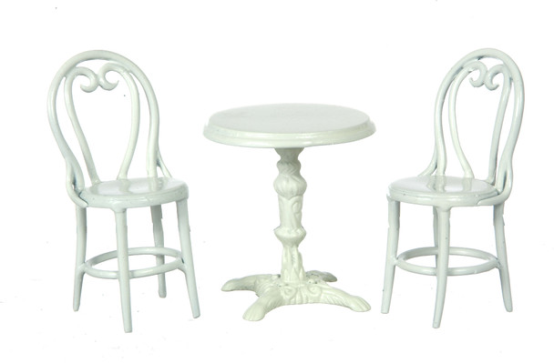 Dollhouse City - Dollhouse Miniatures Cafe table and Two Chairs - White