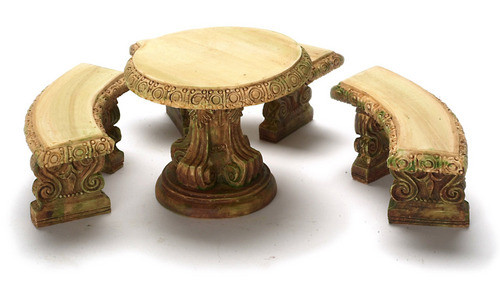 Dollhouse City - Dollhouse Miniatures Table with Benches - Aged