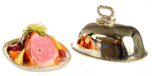 Ham and Fruits on Metal Tray
