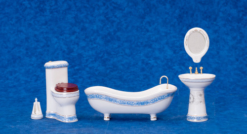 Bath Set - White with Blue Trim