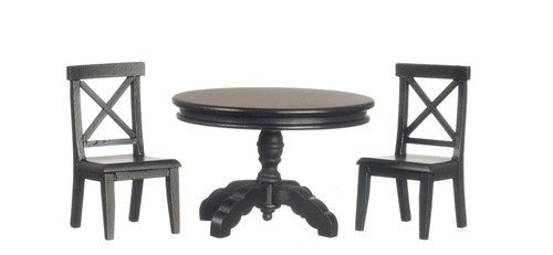 Black Pedestal Table and 2 Chairs
