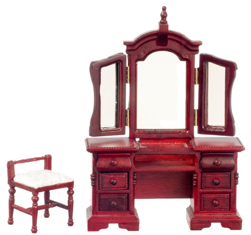 Vanity with Mirror and Stool - Mahogany
