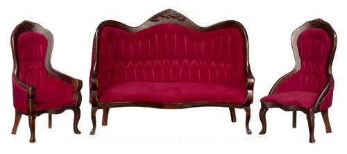 Victorian Living Room Set - Red Velvet and Mahogany