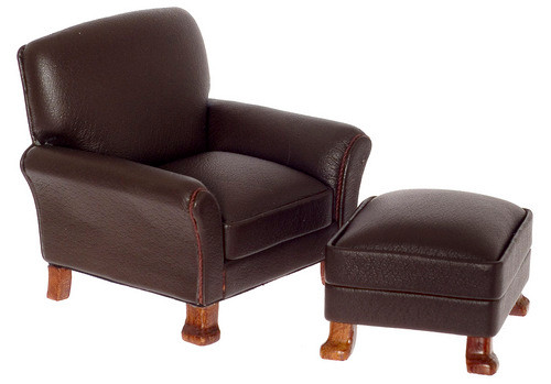 Leather Chair and Ottoman - Brown and Walnut