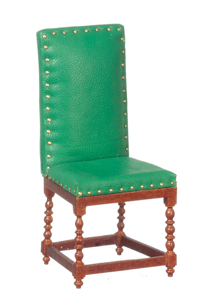Leather Side Chair - Green and Walnut