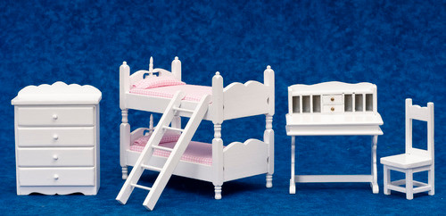 Bunk Bed Set with Pink Fabric - White