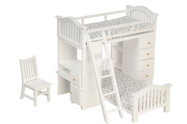 Bunk Bed Set with Desk and Chair - White