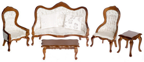 Victorian Living Room Set - White and Walnut