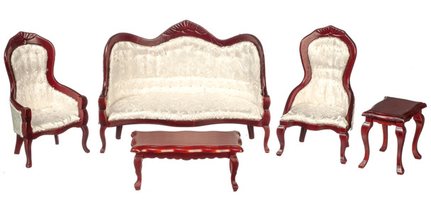 Victorian Living Room Set - White Brocade