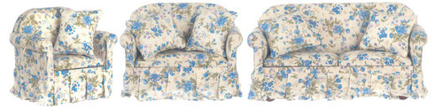 Blue Floral Living Room Set