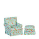 Brown Floral Chair and Ottoman - Walnut