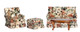 Brown Floral Living Room Set  - Walnut