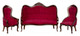 Victorian Living Room Set - Red Velvet and Mahogany