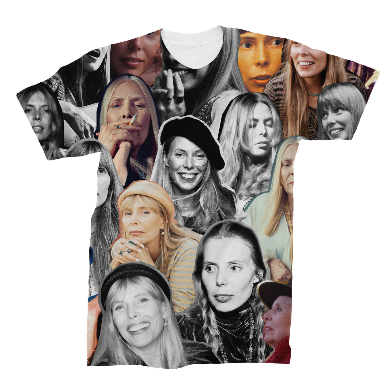 Joni Mitchell 3D Collage Face T-Shirt - AllOverPrint.ca