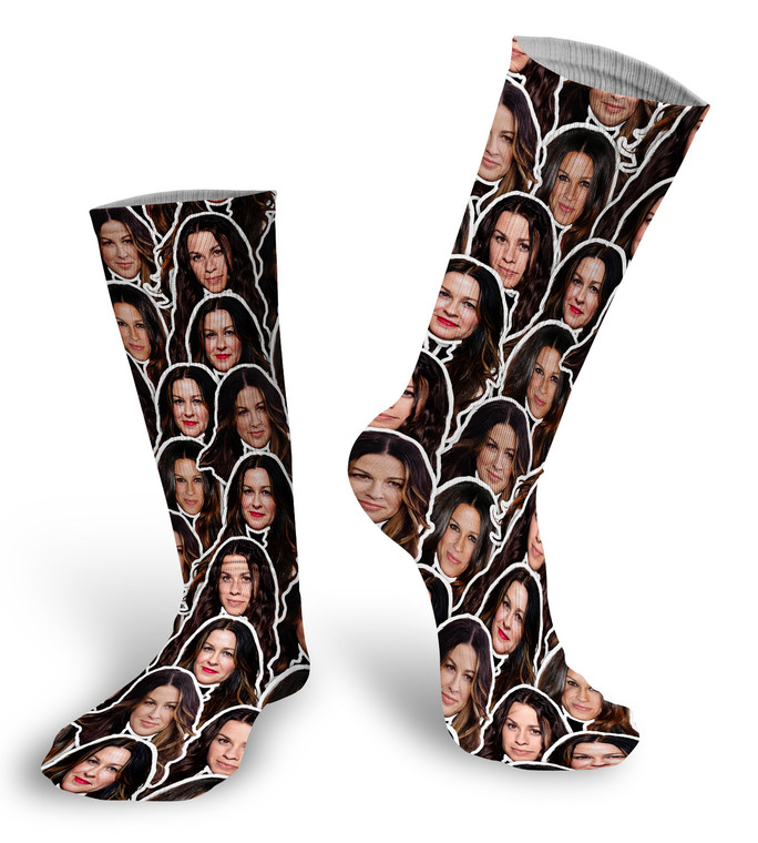 Alanis Morissette faces socks