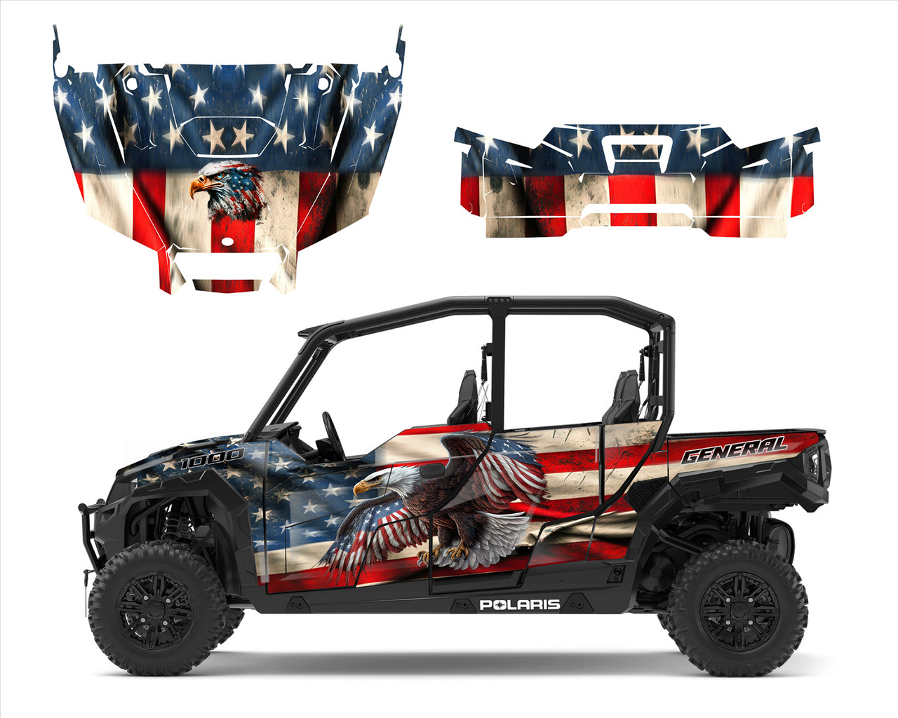 Polaris General 4 XP-1000 graphic decal wrap kit Flag with Soaring Eagle
