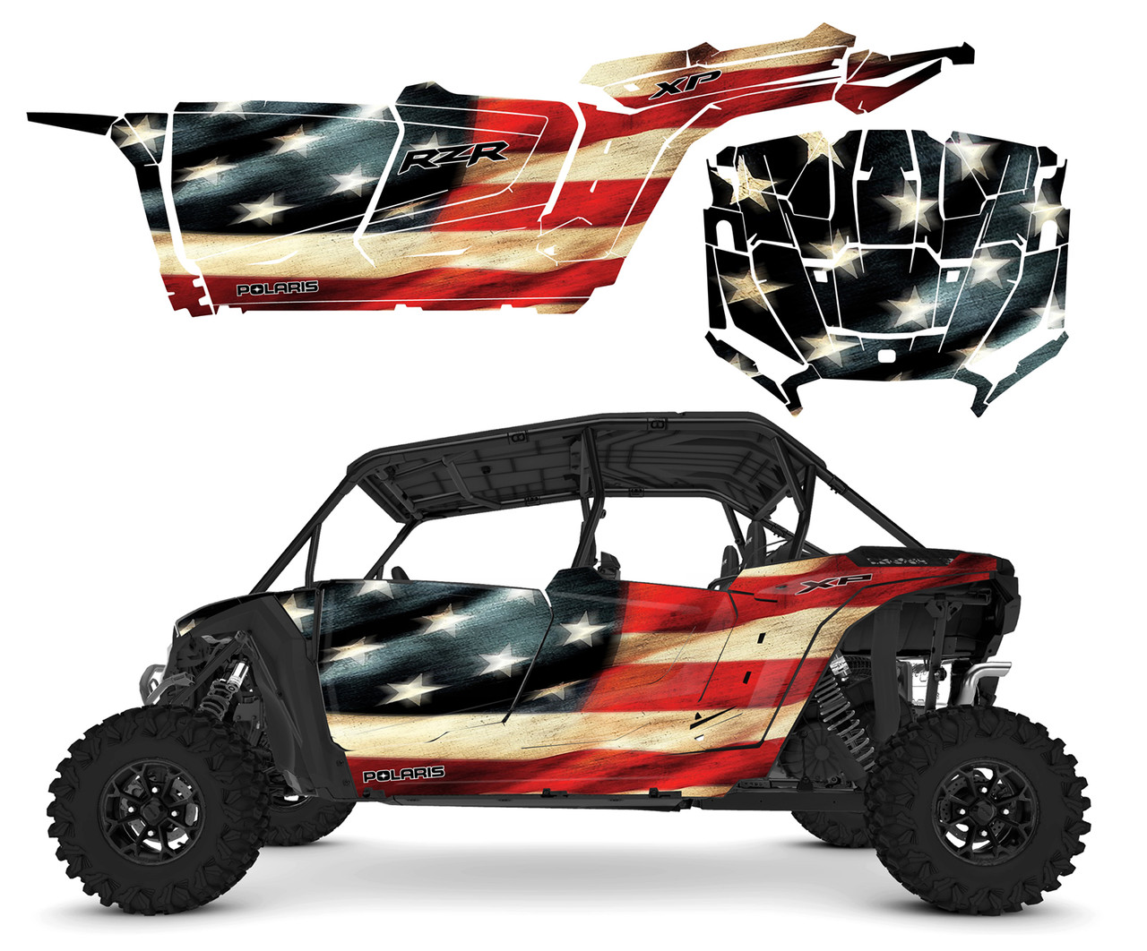 2024 -2025 RZR4 1000XP Tattered Flag graphic decal kit