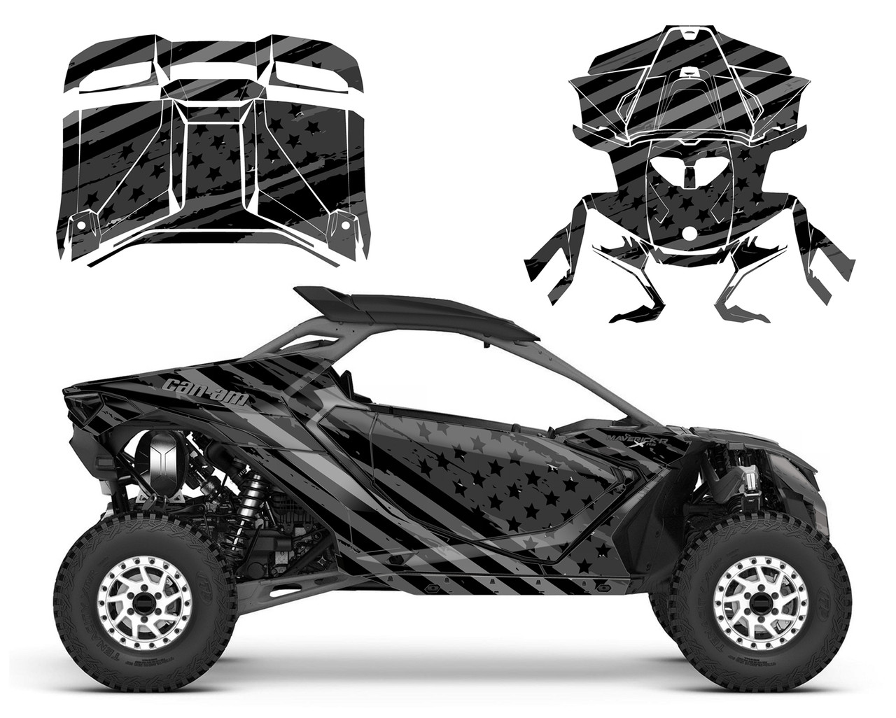2024-2025 Can am Maverick R graphic wrap kit Black Graphite Flag