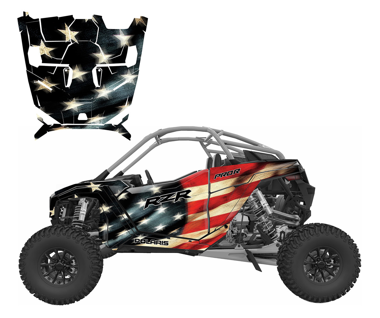 2025 Polaris Pro R graphic decal kit Tattered Flag