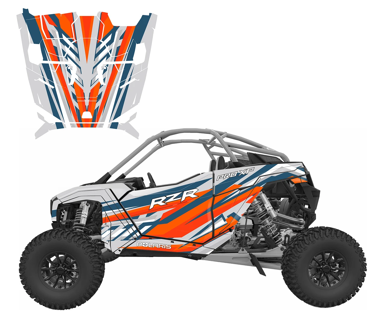 2025 Polaris Pro R graphic decal kit design V5005 Zenith Blue Orange