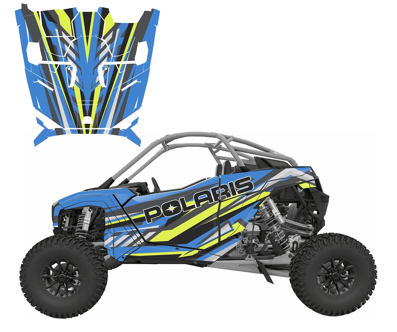 2025 Polaris Pro R graphic decal kit design V5005 Zenith Blue Neon Green