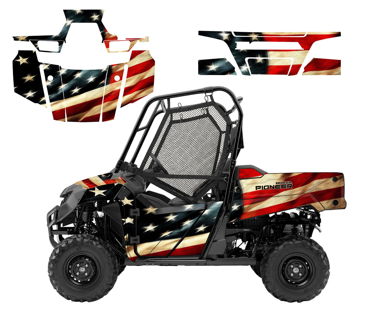 2016-2025 Honda Pioneer 700-2 graphic decal kit with Tattered Flag