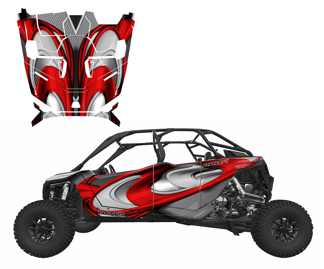 2025-26 Polaris Pro R4, S4 graphic decal wrap kit design 3715 Indy Red