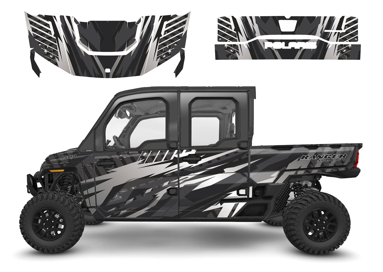 Polaris Ranger Crew 1500XD graphic decal wrap kit design V3001 Graphite