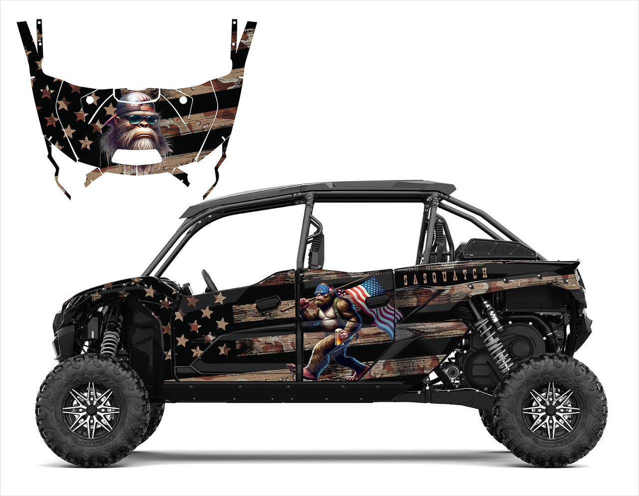 Kawasaki KRX4 SEATER graphics decal kit a retro sasquatch flag design