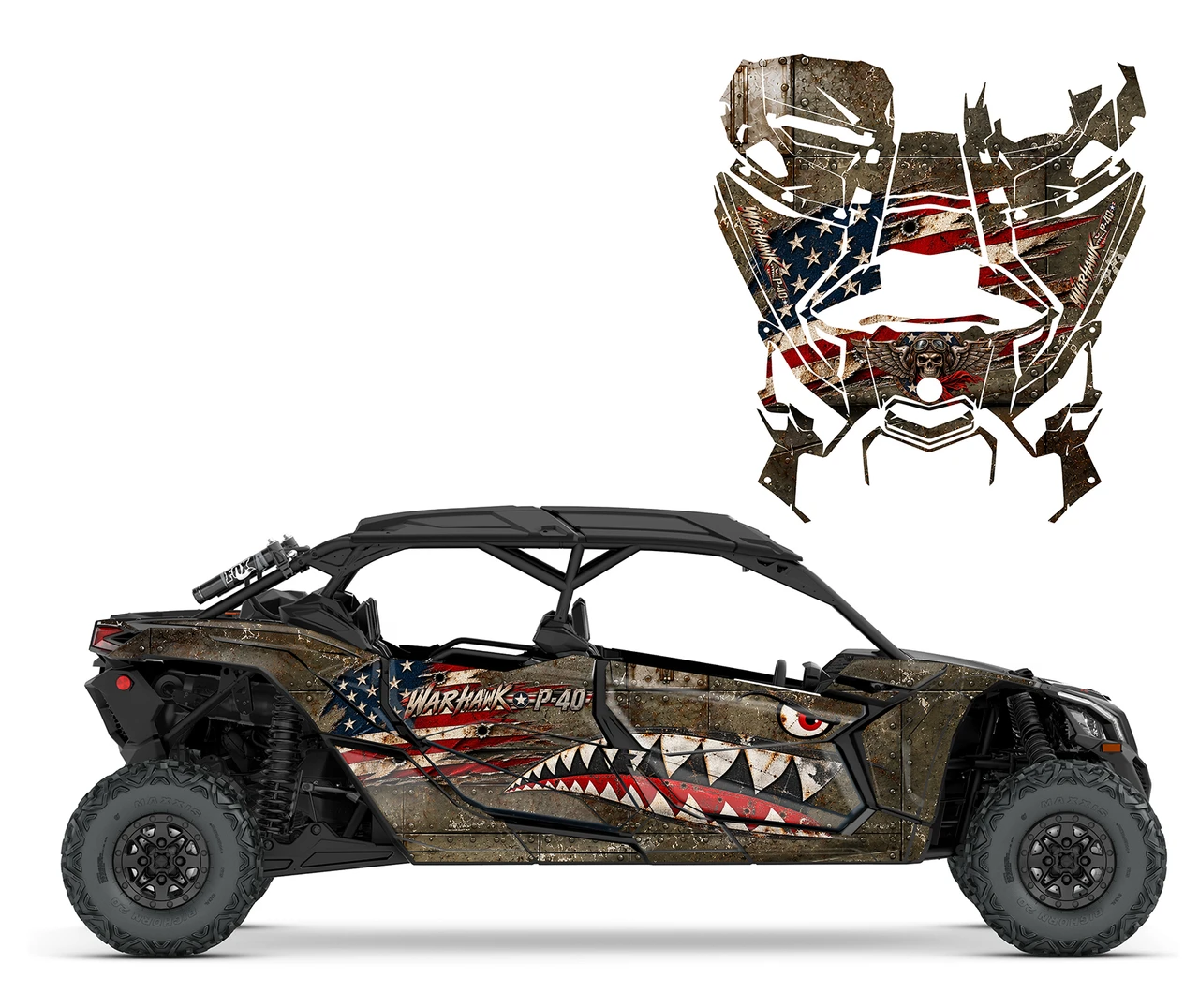 Can-Am Maverick X3 MAX P-40 Warhawk 24 mil UTV decal kit with military aircraft inspired graphics