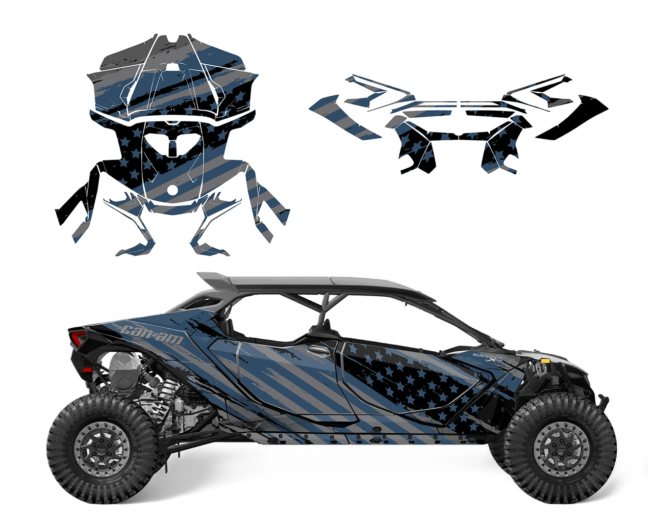 2024-2026 Can am Maverick R Max Dusty Navy Blue Flag graphic wrap kit