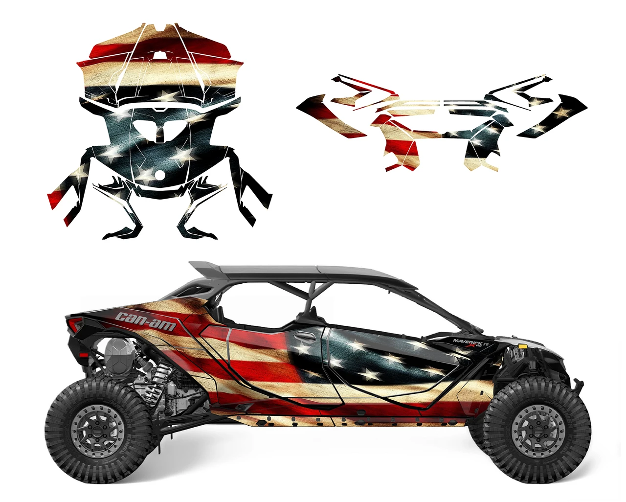 2024-2026 Can am Maverick R Max Tattered American Flag Graphite Wrap kit