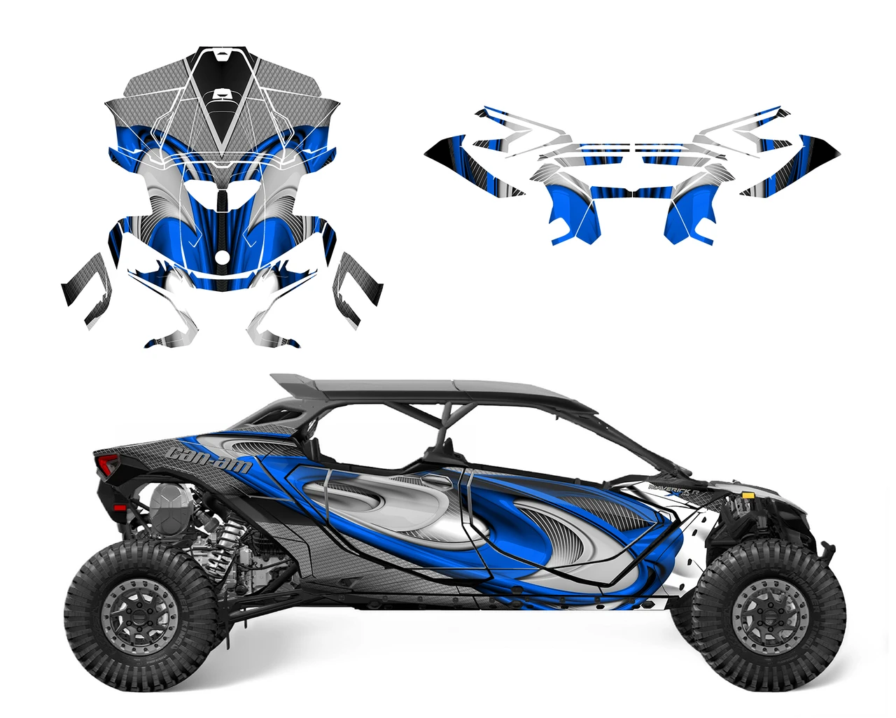 2024-2026 Can am Maverick R Max Graphite Wrap kit design 3715 Blue