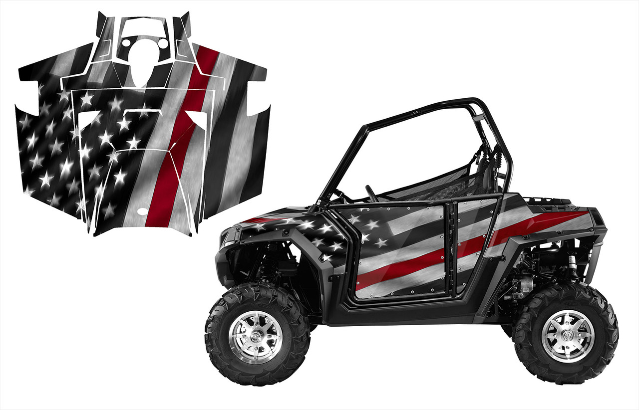 2011-2014 Polaris RZR 800s graphics wrap kit with Thin Red Line design