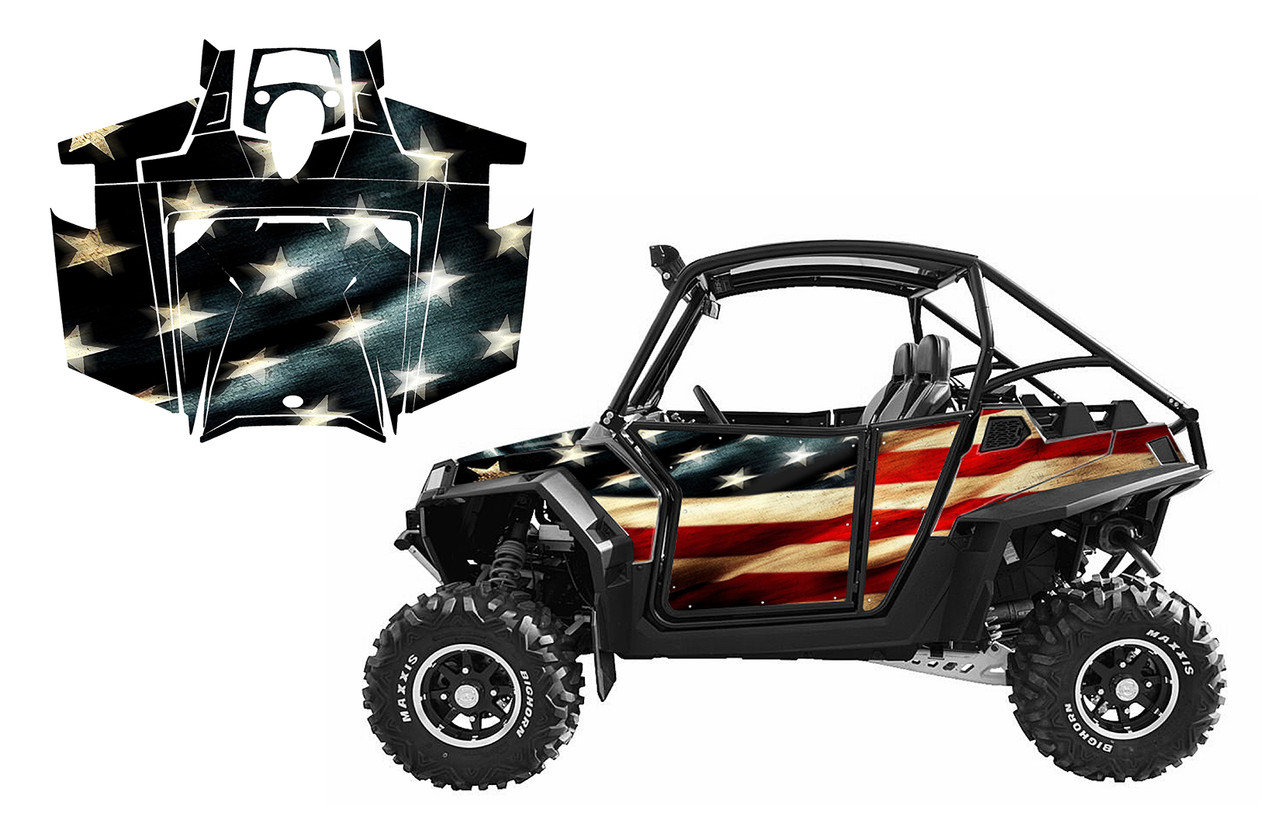 2011 Polaris RZR 900xp graphic wrap kit with Tattered American Flag design