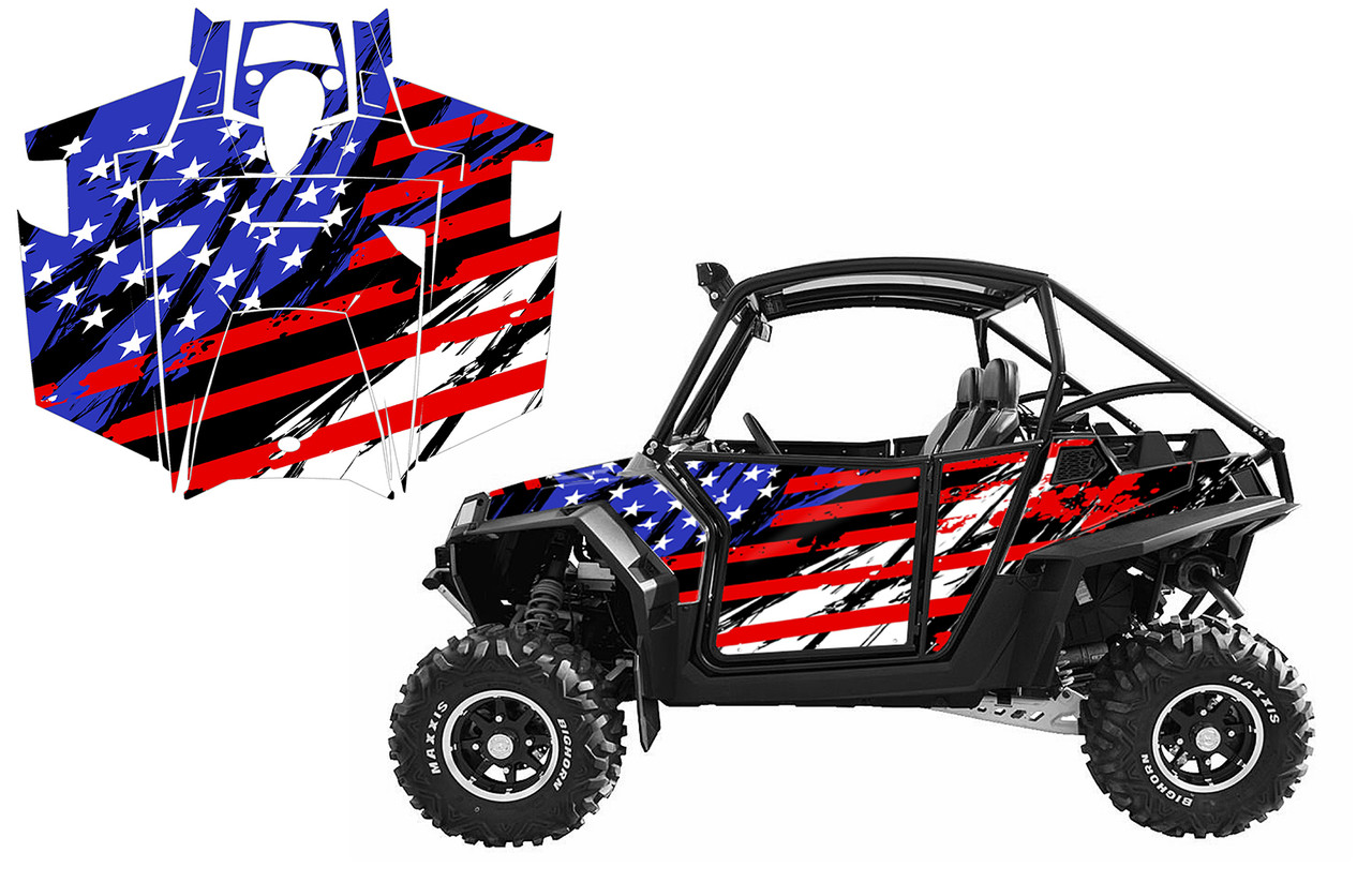 Polaris RZR900xp custom graphics wrap kit with American Flag design