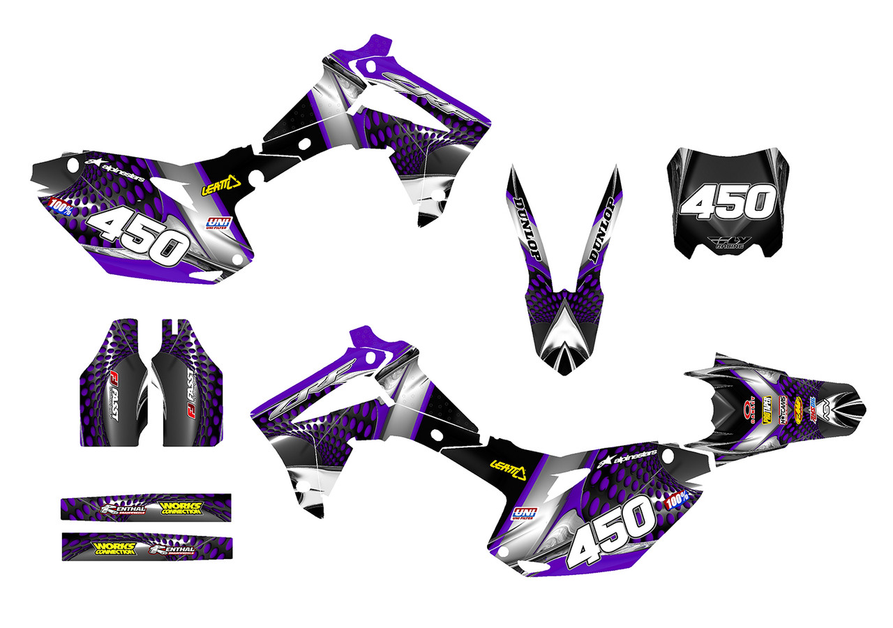 Purple Honda CRF250R custom graphics kit for 2014-2017