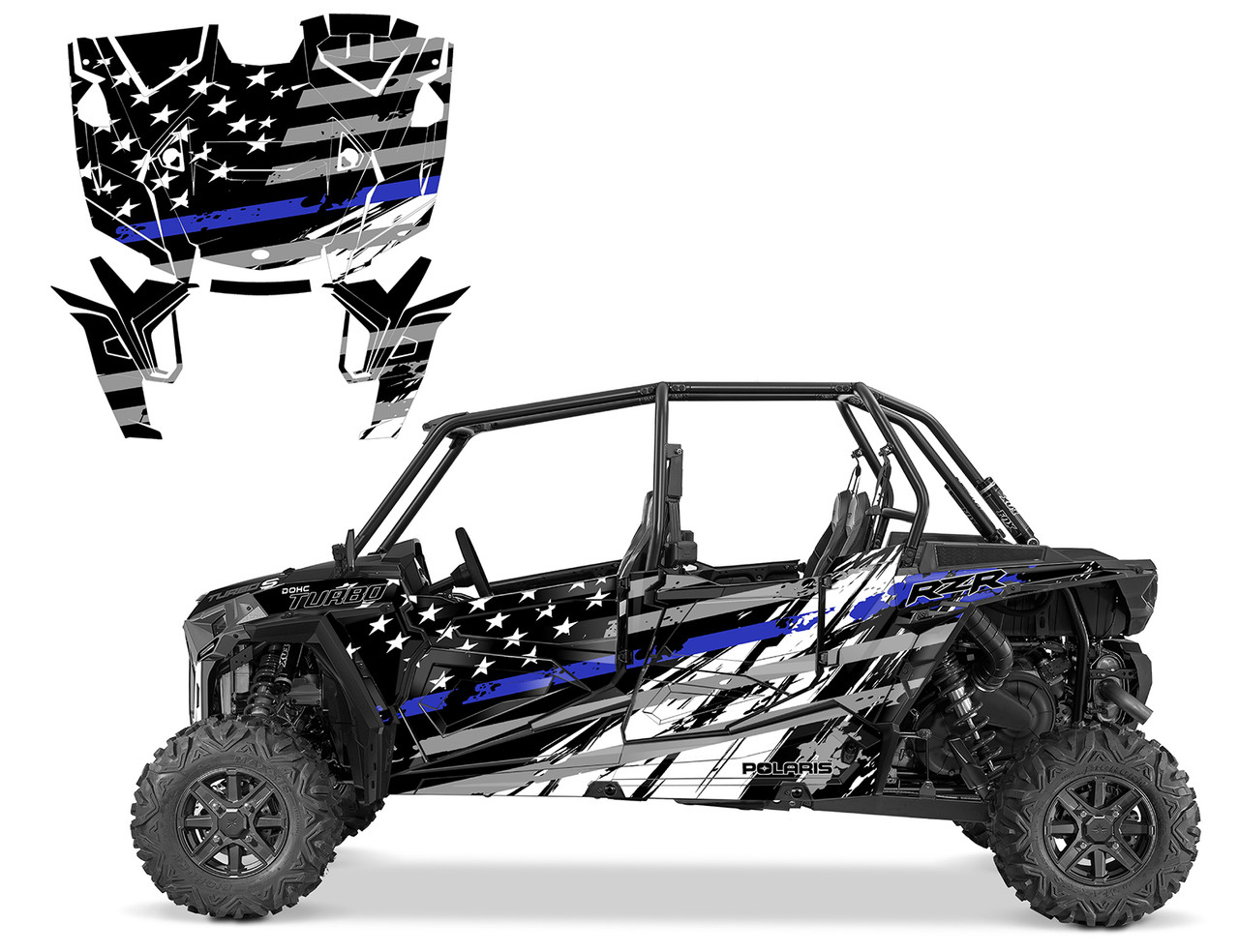 The Thin Blue Line Racing Flag design for 2022 RZR 4 turbo S