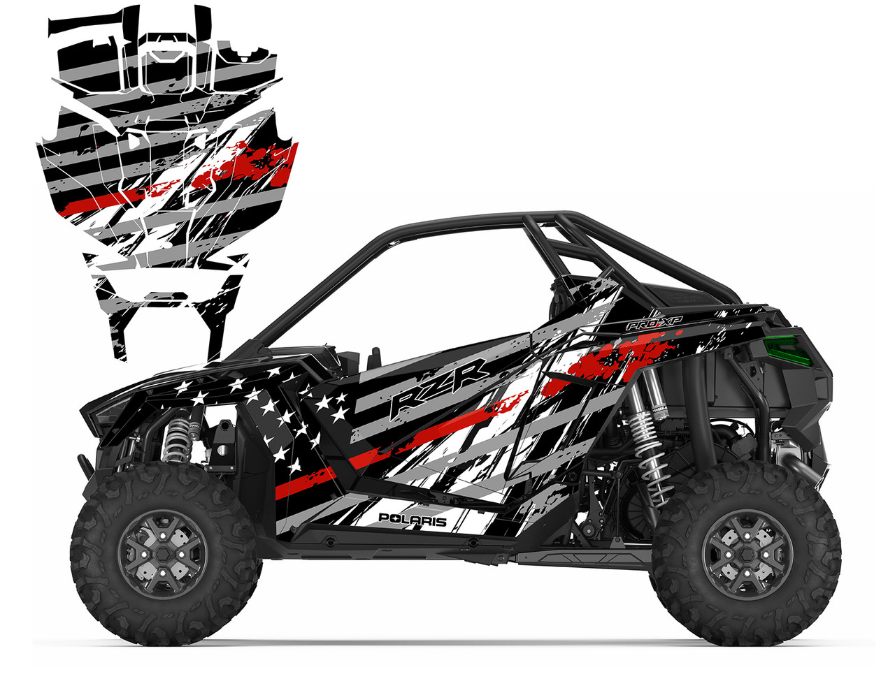 RZR PRO XP custom graphics with Racing Red Stripes Flag